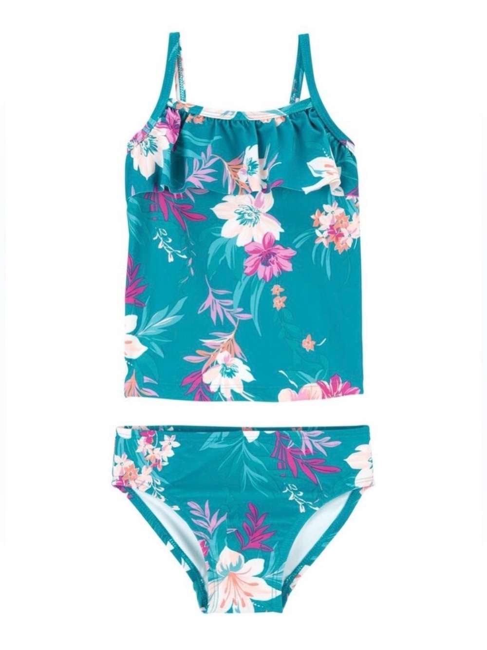 OshKosh B'gosh Teal Floral Tankini Set with Pink & White Accents Size 12M
